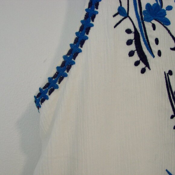 Dee Elly Dress Path to Paradise Blue White Embroidered Sleeveless Ruffle Medium - Picture 13 of 15